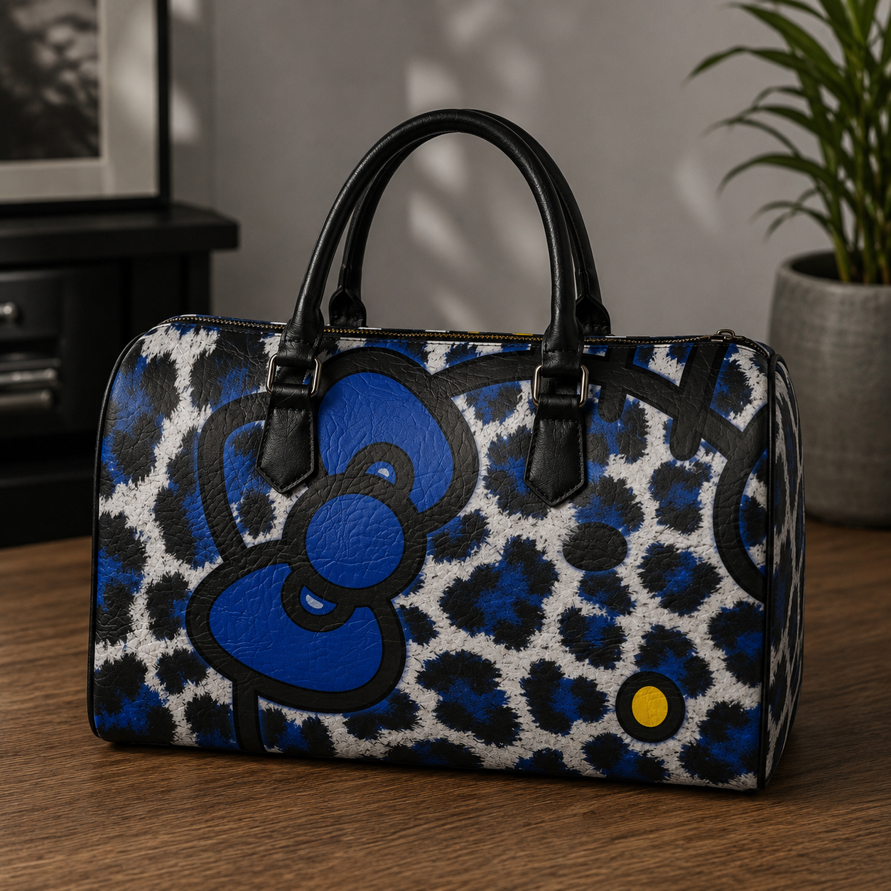 blue cheetah kitty duffle bag